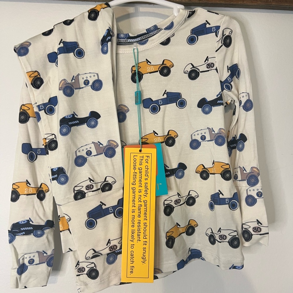 Posh Peanut Enzo Car Print Pajama Set‎ - Blue and Orange